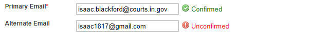 Figure displaying a confirmed and unconfirmed email address