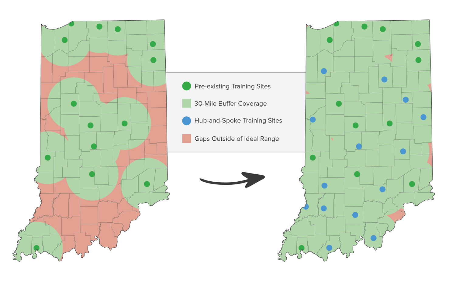 Map of training sites Map of training locations in Indiana