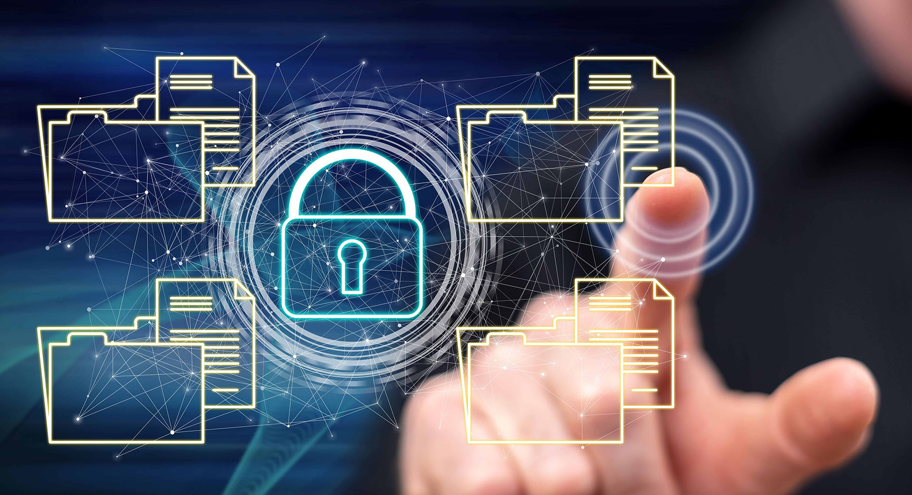 Man touching a data security concept