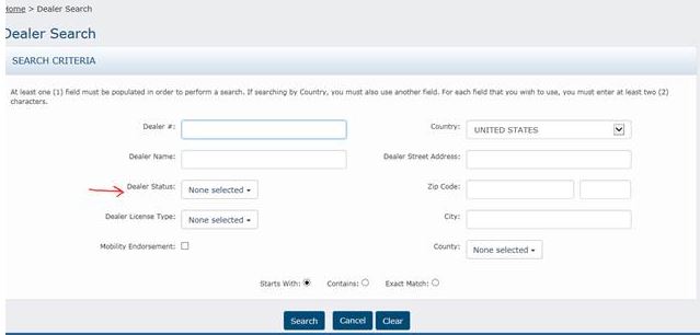 Dealer Search Screenshot