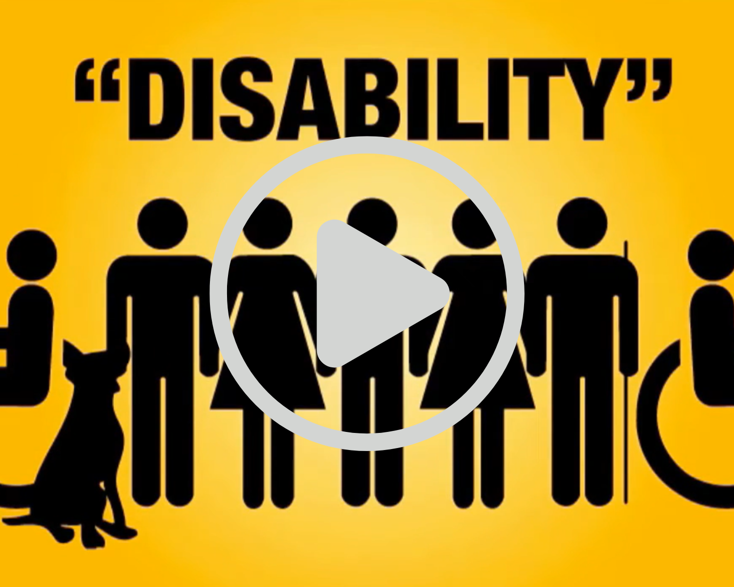 Video preview with a play button. Screen says "Disability" in black font over a yellow background and includes silhouettes of humans.