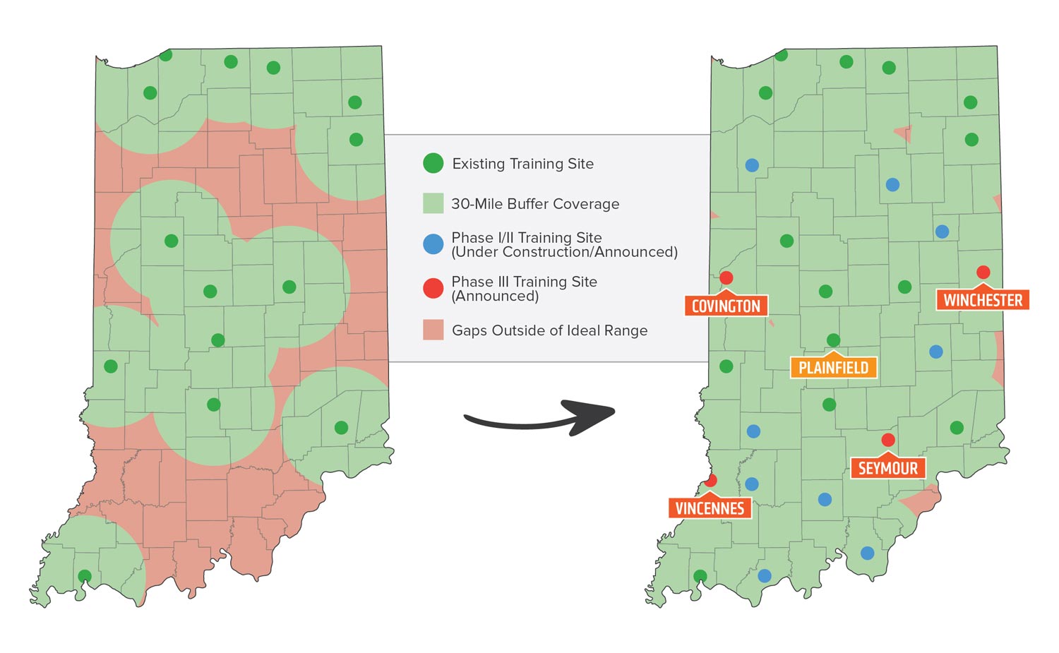 Map of training sites Map of training locations in Indiana