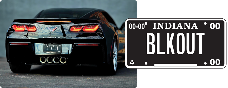 Black Corvette with the new Blackout license plate
