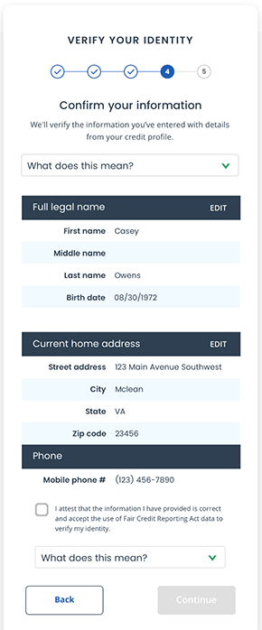 ID me Confirm Information Screenshot