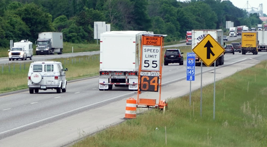 Speed Enforcement Sign on the highway used for Work Zone Speed Management.