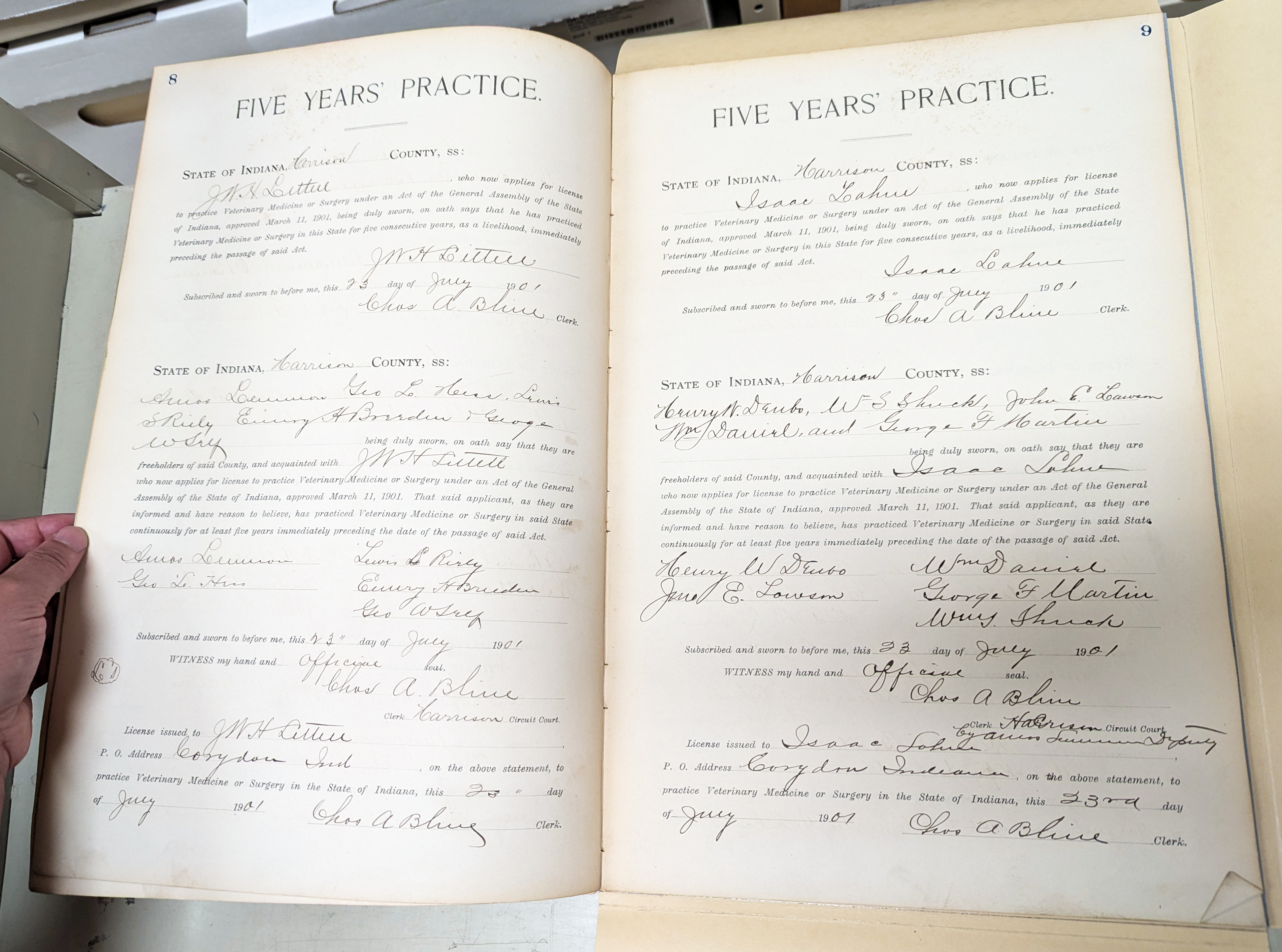 Volume of Five Year Practice Veterinary Certificates
