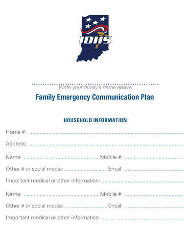 Family Communication Plan Fillable Card section
