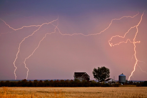 Lightning over a farm