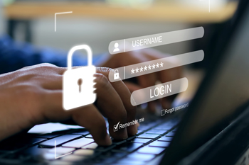 Illustration of laptop and login credentials