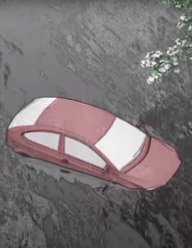 Car floating in flood water