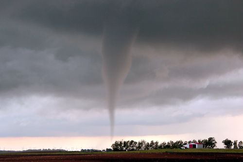 Tornado over farmland