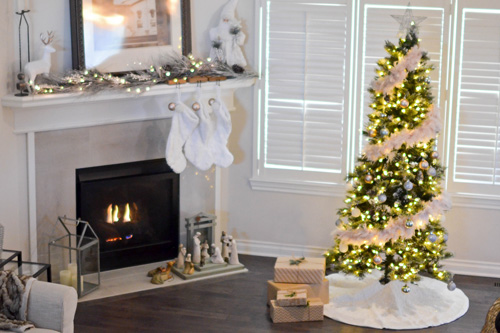 Christmas decor around fireplace