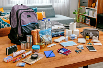 Disaster kit on table