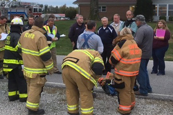 Firefighters and emergency managers at exercise