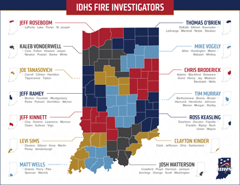 Indiana map with investigator regions