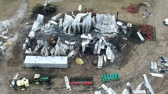 Scene of barn fire damage