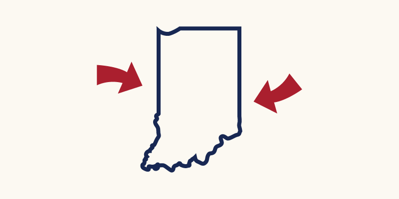 Map of Indiana with arrows toward it