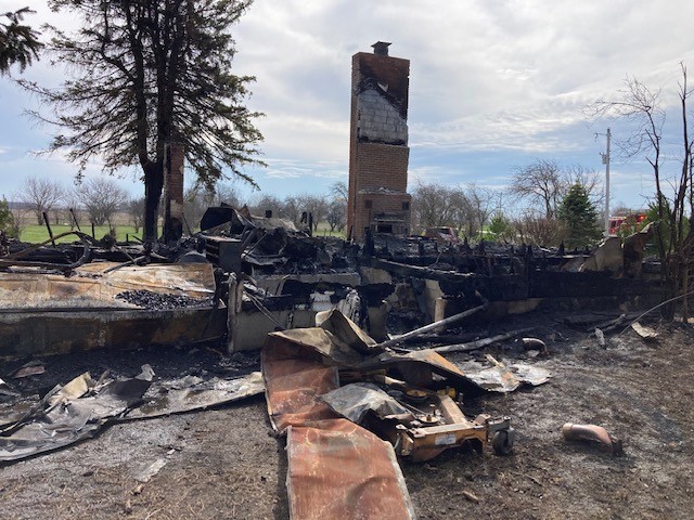 Burned house debris