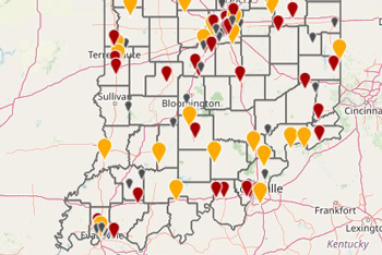Indiana map of fatal fire locations