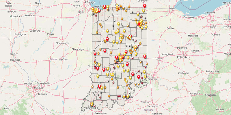 Indiana map with data points