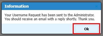 Screenshot of Hazconnect Username Request pop-up