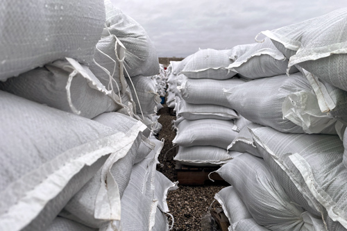 Piles of sandbags