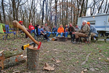 Don Brannon (right front) and pheasant-hunting camp friends gather at Glendale Fish & Wildlife Area. 