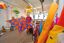 
Grant Lovett designs and builds award-winning kites in his Indianapolis studio. Making a kite can be simple or complex, depending on what you want the kite to do and the materials you have.
  