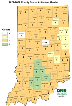 2021-22 deer season county quotas for Indiana