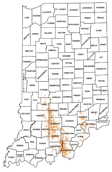 Map of cave regions in Indiana