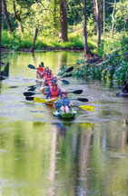 Kaitlyn Sproles leads a group of kayakers on an adventure at Chain O’Lakes State Park, which boasts nine connected lakes. Photo by Frank Oliver.