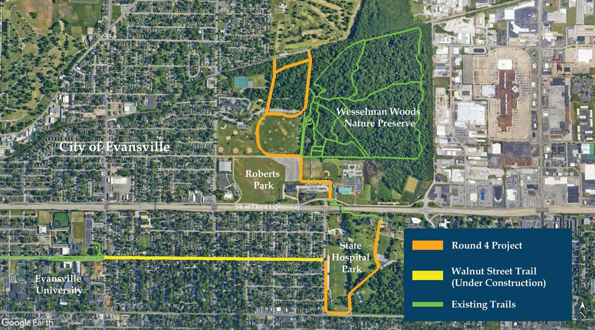 Map of trail in Evansville