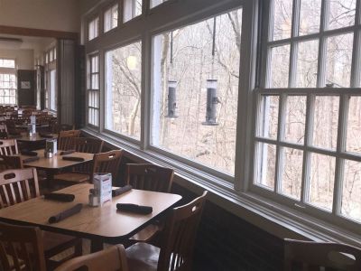 Table and windows in dining room