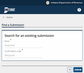 A screenshot of INTIME find a submission screen