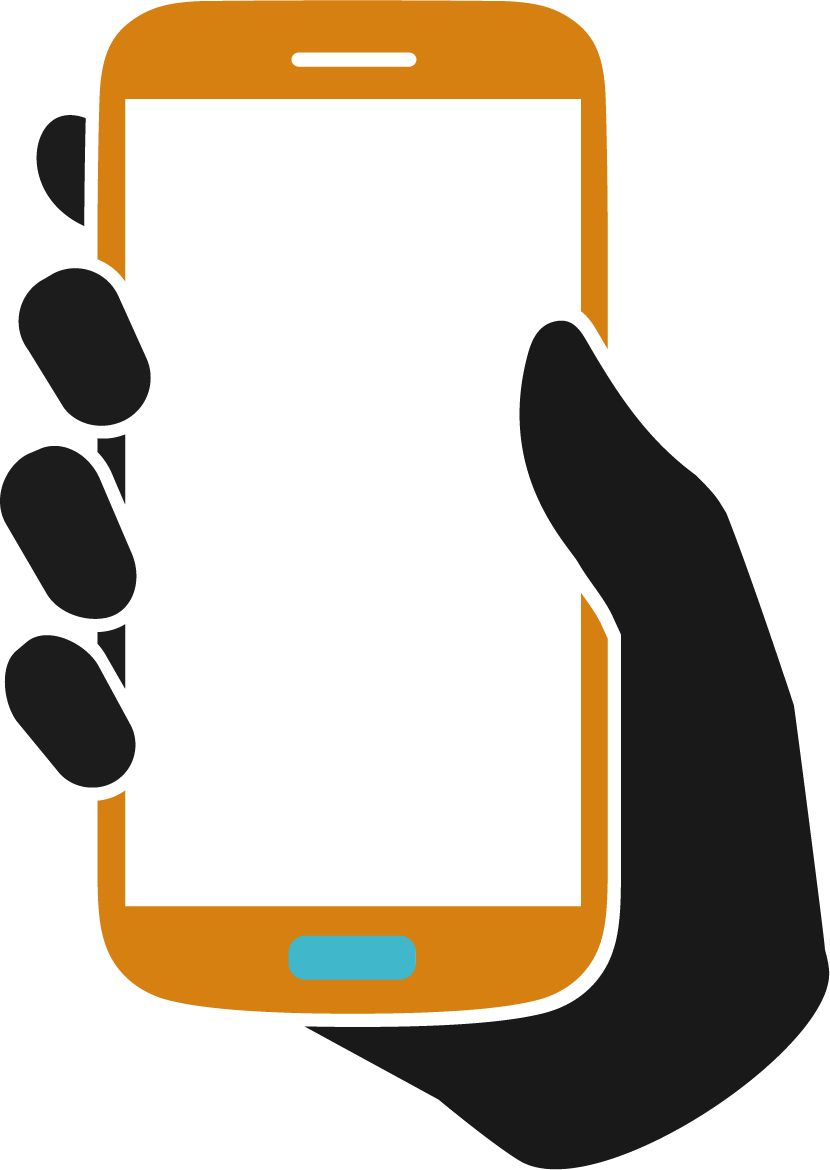 Hand holding a phone with the screen facing outward.
