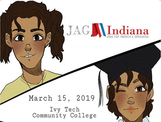 2019 JAG Career Development Conference Cover Image Cropped- Cover Depicts 2 Different Stages of a Young Girl's life, Student and Graduate and Gives Conference Information with JAG Logo