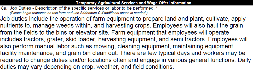 Screenshot exmaple of job duties. To see the full version, access the PDF further down on the page.