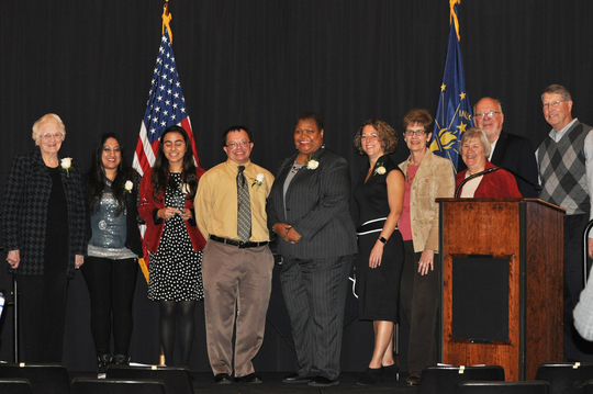 Serve Indiana Award Recipients Standing on Stage