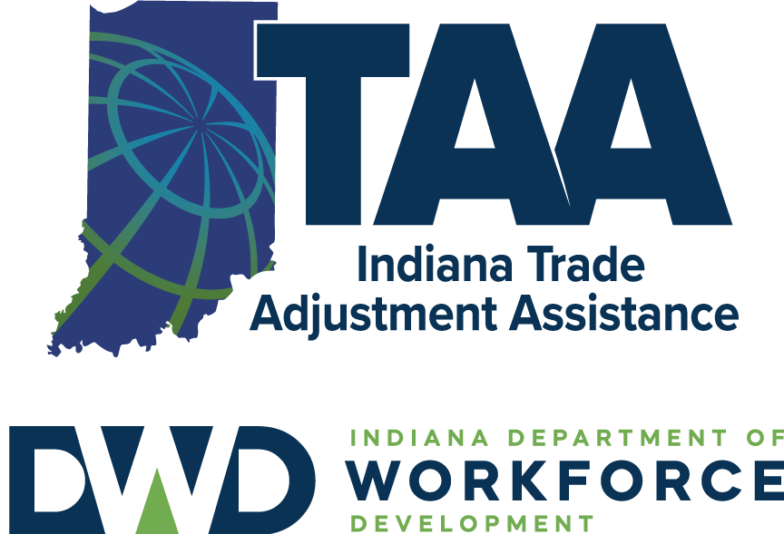 Indiana Trade Adjustment Assistance (TAA) Logo, co-branded with DWD logo