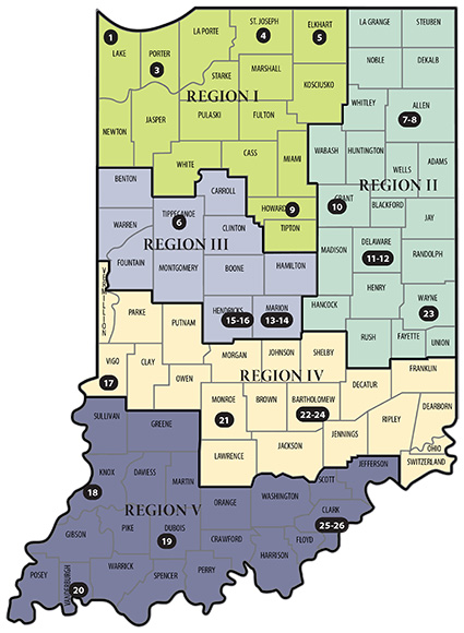 State map with Vocation Rehabilitation regions highlighted