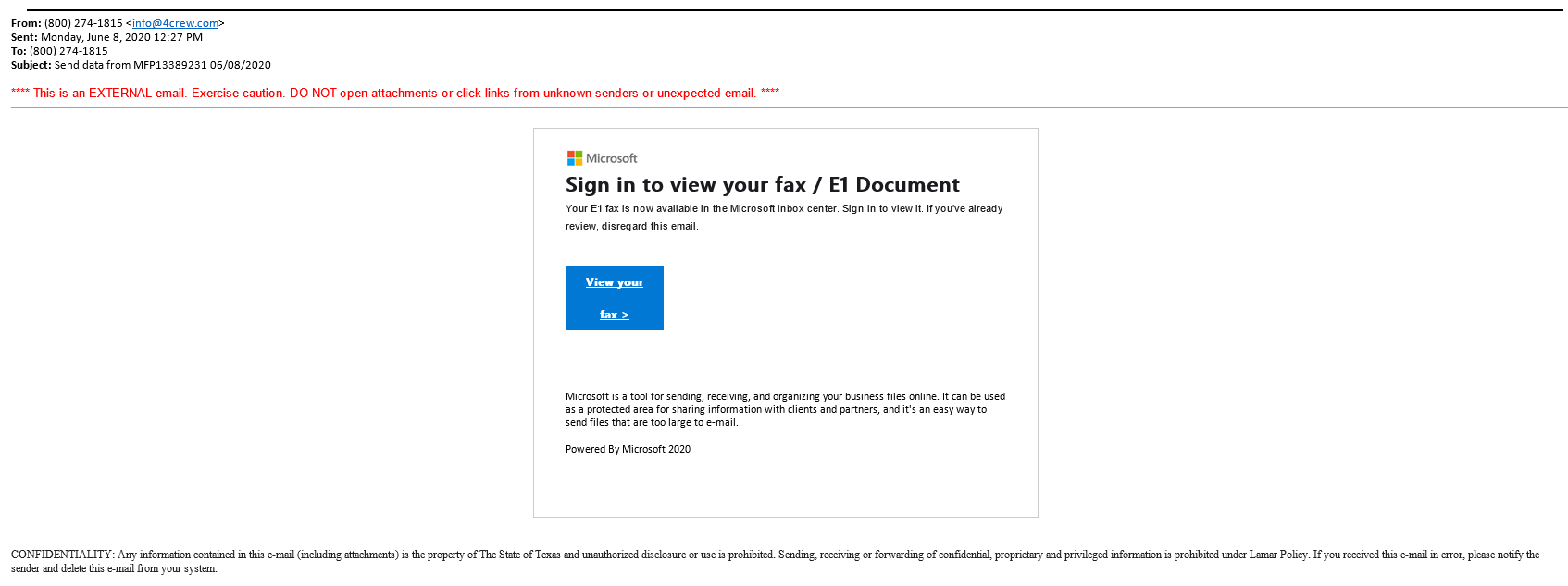 Sign in to view your fax/e1 document. Your E1 fax is now available in Microsoft inbox center. Sign in to view it. If you've already review, disregard this email. View your fax >  