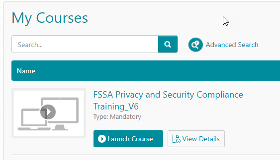 My courses page screenshot