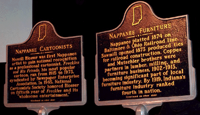 The Nappanee Cartoonists and Furniture markers were dedicated at Amish Acres on August 13, 2005.