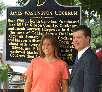 Kim Scales Kilinski, great-great-great-grandaughter of James Cockrum; and Congressman John Hostettler