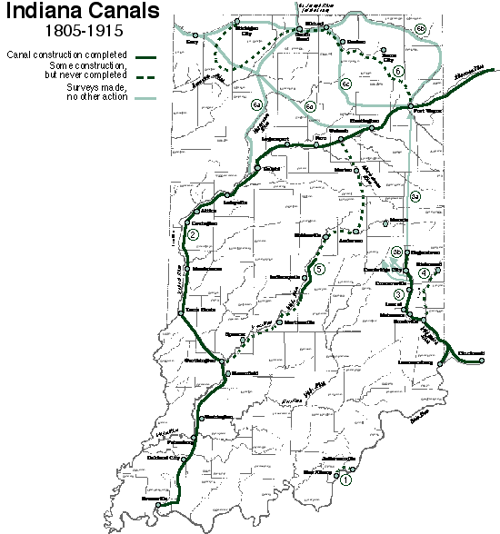 Indiana Canals Map 1805-1915