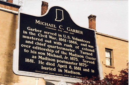 The credit line for the marker reads: Installed 2004 Indiana Historical Bureau and The Madison Courier