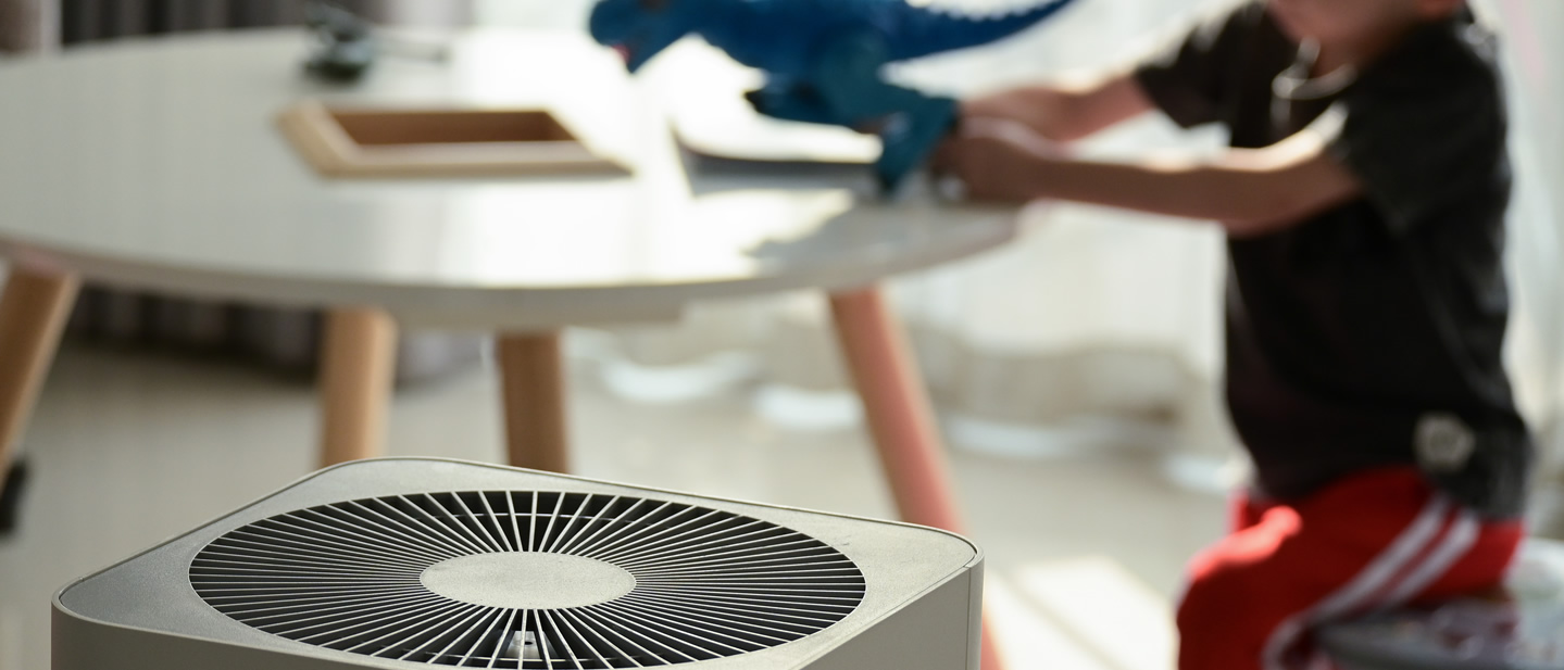 image of a classroom with an air cleaner