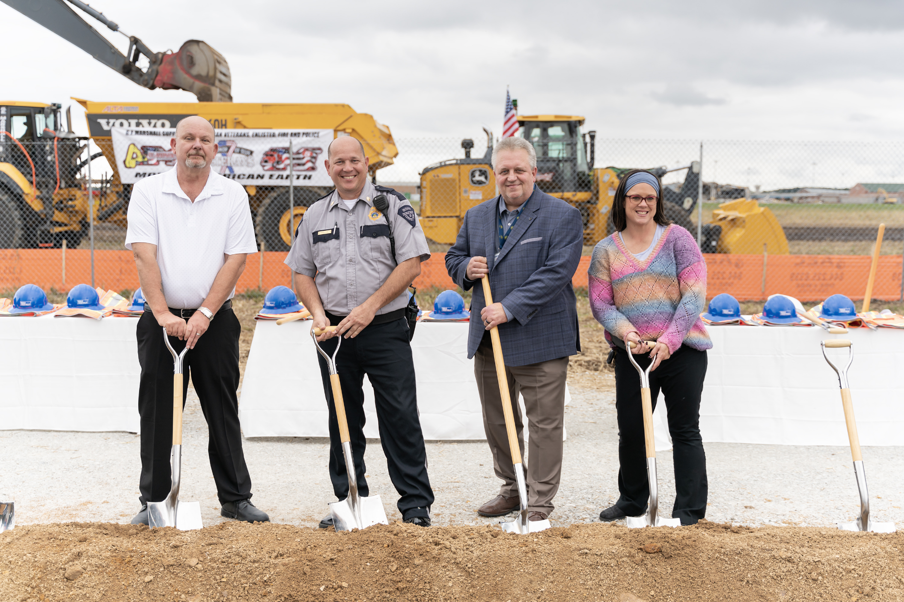 Representatives from the Indiana State Prison pose with  shovels on Thursday, Sep. 28, 2023 during the groundbreaking ceremony for the new $1.2 Billion correctional facility under construction in Westville, Indiana. SCOTT ROBERSON | Indiana Department of Correction