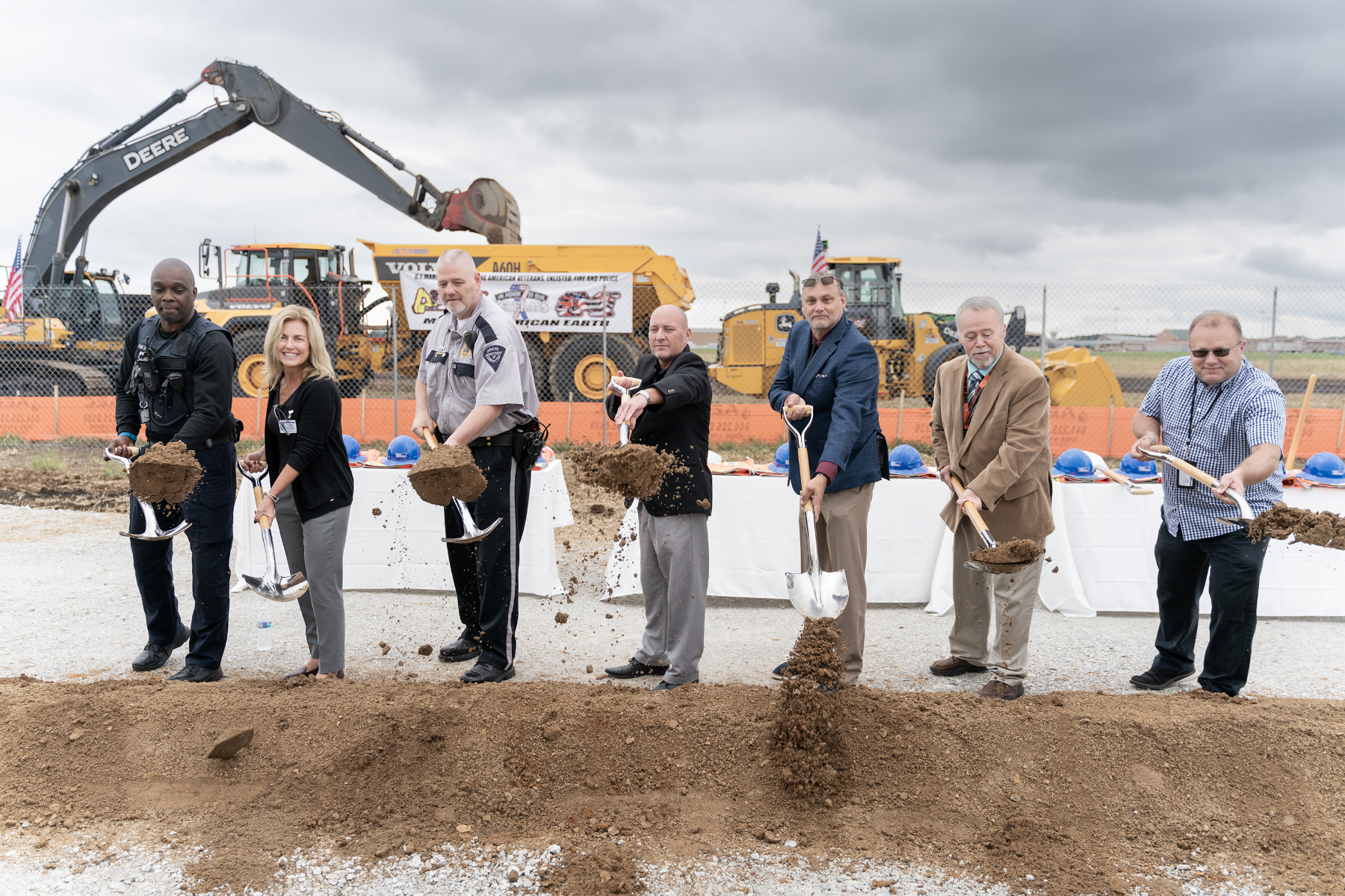 Representatives from the Westville Correctional Facility toss a shovel full of dirt on Thursday, Sep. 28, 2023 during the groundbreaking ceremony for the new $1.2 Billion correctional facility under construction in Westville, Indiana. SCOTT ROBERSON | Indiana Department of Correction