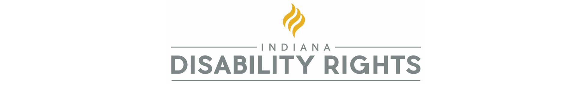 Indiana Disability Rights Logo - gold flame over the words Indiana Disability Rights in gray lettering
